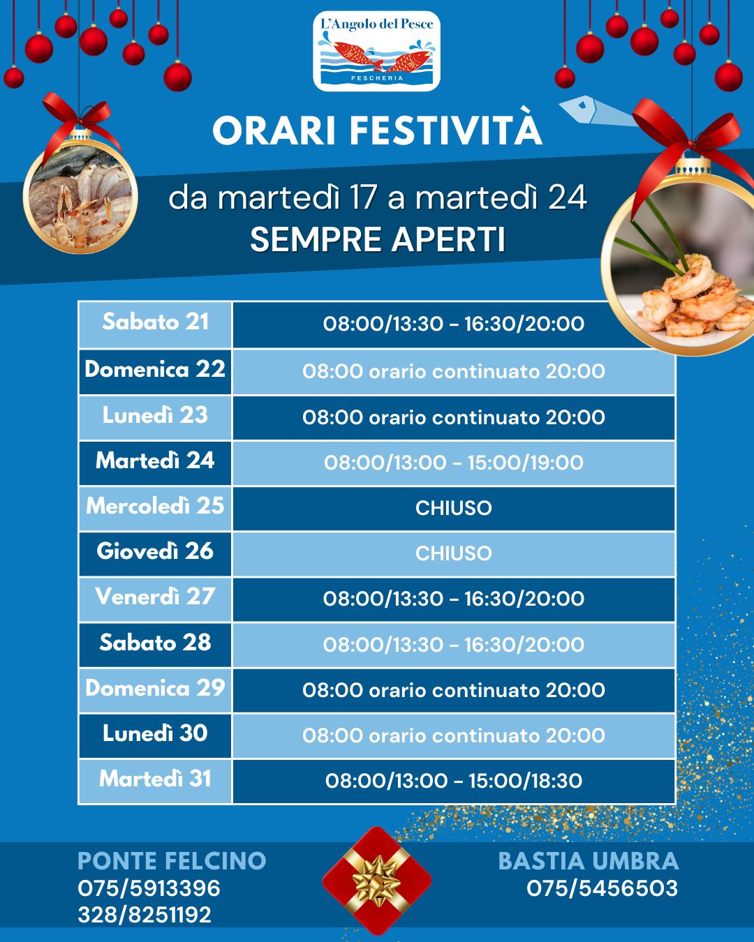 Orari apertura per le festività